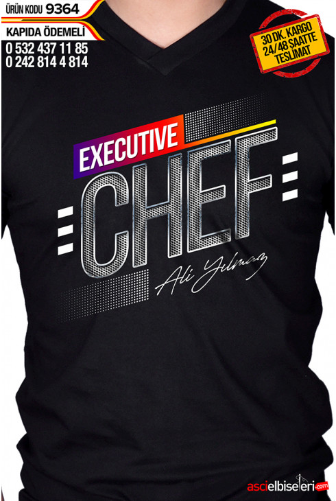 DE9364- İSMİNİZİN BASILDIĞI EXECUTIVE CHEF TİŞÖRTÜ SİYAH